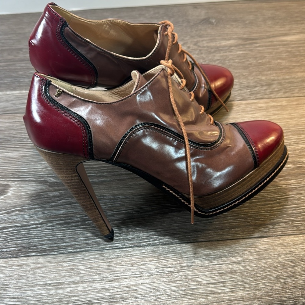 Furla made in Italy beige/marron leather heels woman’s size 41 (d126) - Picture 5 of 12